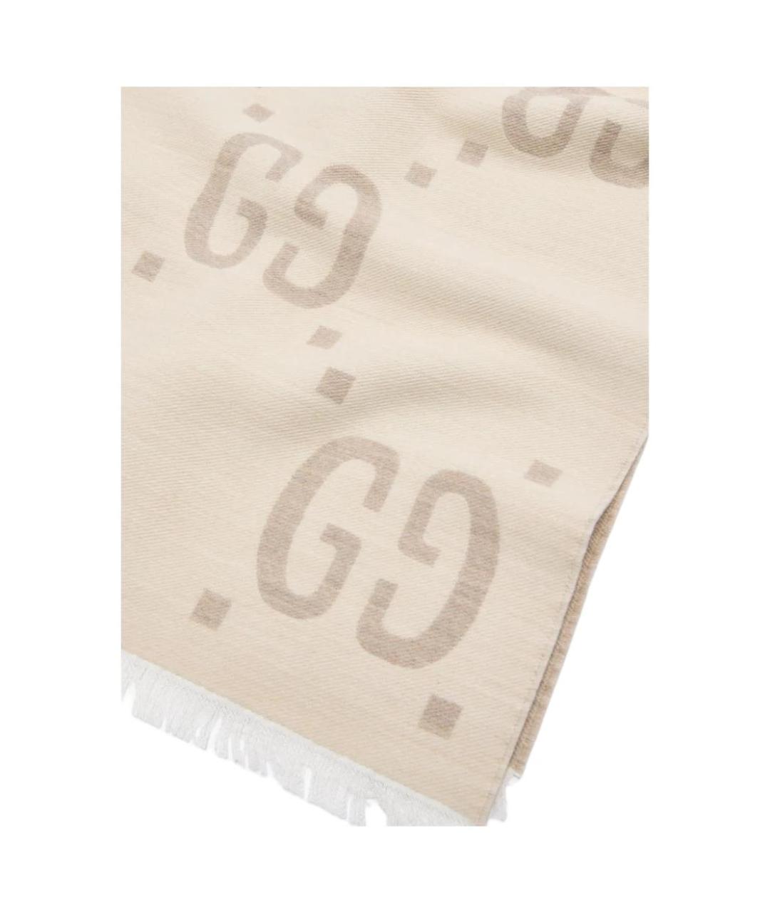 GUCCI Бежевый шерстяной шарф, фото 5