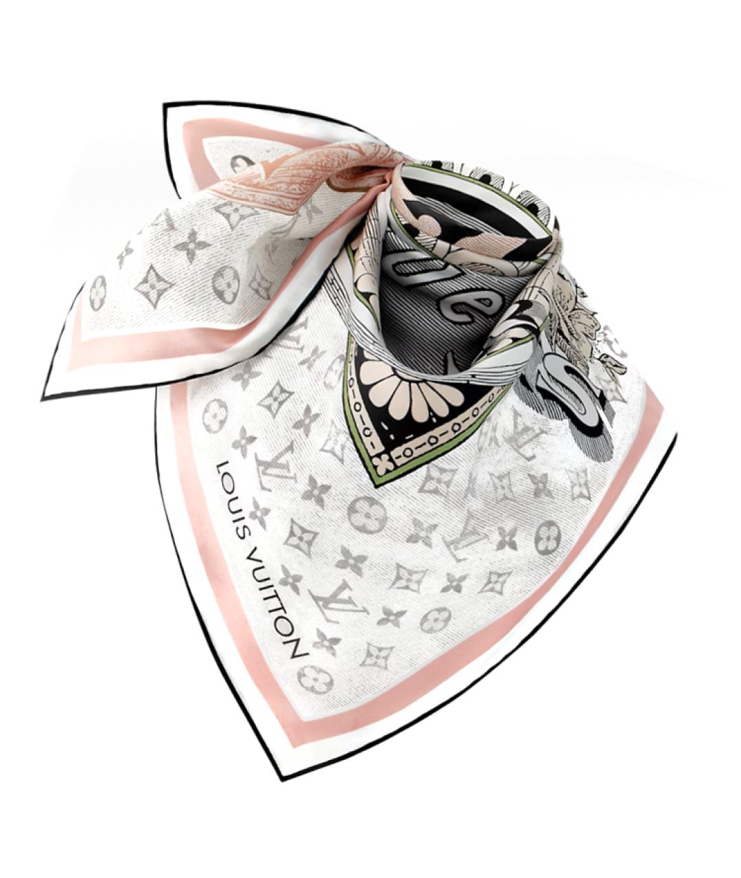 LOUIS VUITTON Розовый шелковый шарф, фото 2
