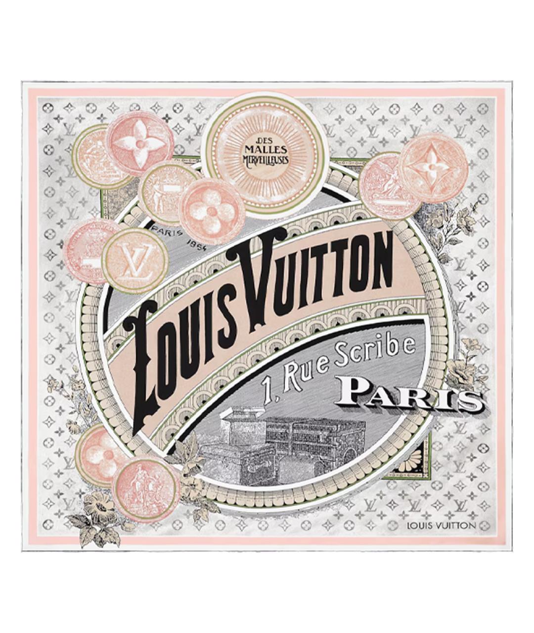 LOUIS VUITTON Розовый шелковый шарф, фото 1