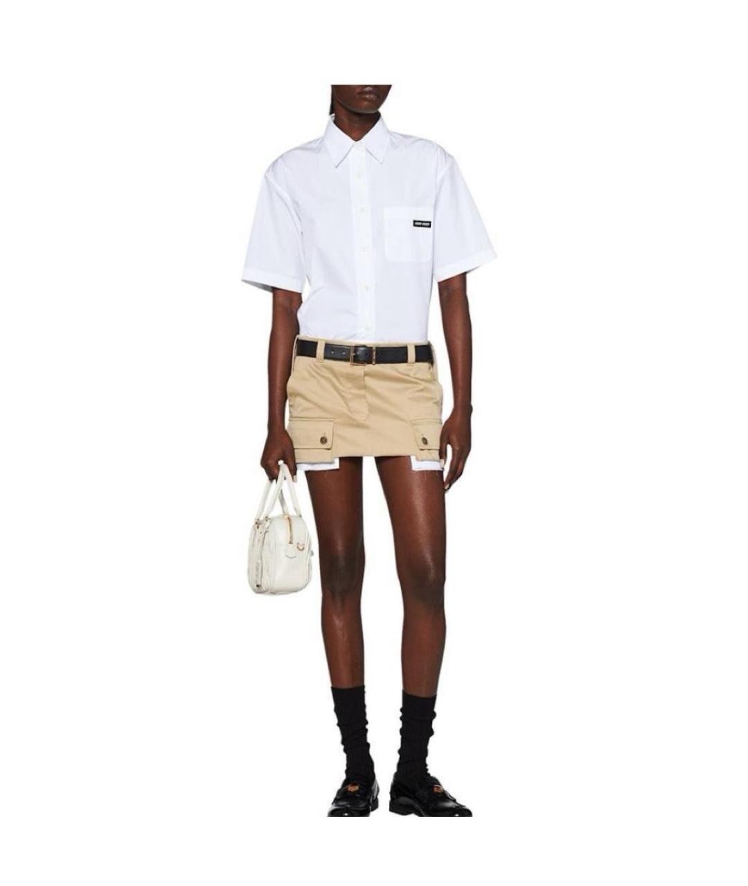 MIU MIU Бежевая хлопковая юбка мини, фото 2