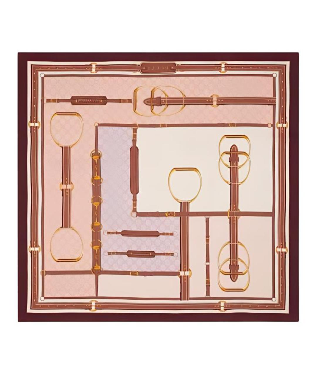 GUCCI Бежевый шелковый шарф, фото 1