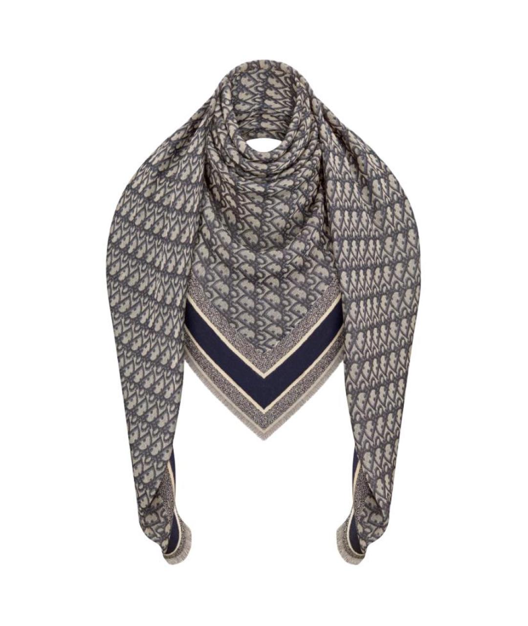 CHRISTIAN DIOR Синий шерстяной шарф, фото 2