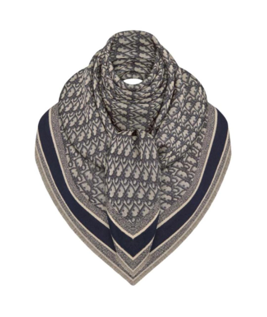 CHRISTIAN DIOR Синий шерстяной шарф, фото 1