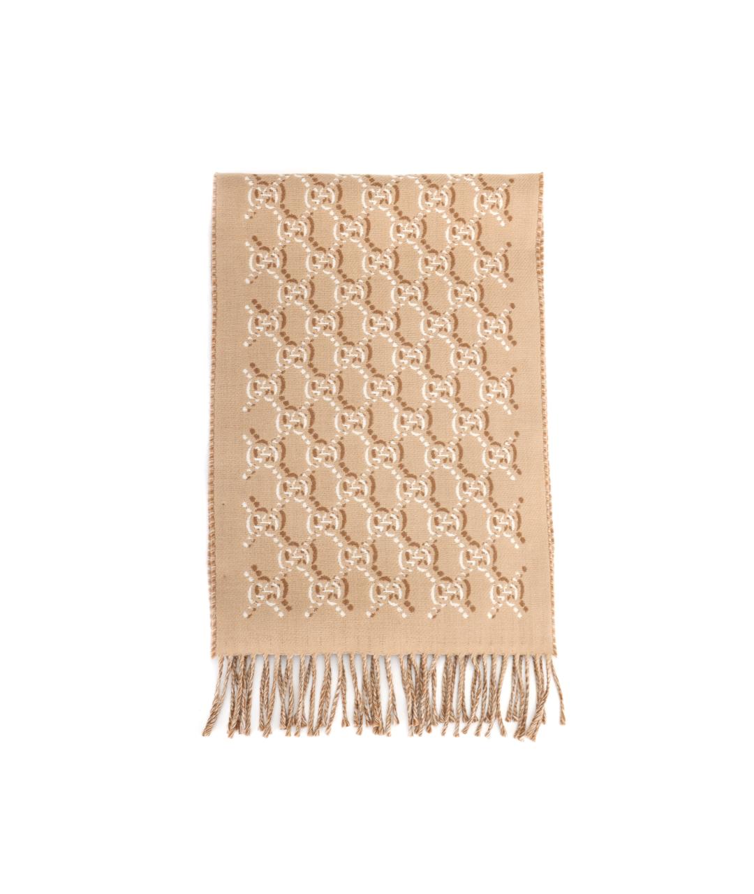 GUCCI Бежевый шерстяной шарф, фото 3
