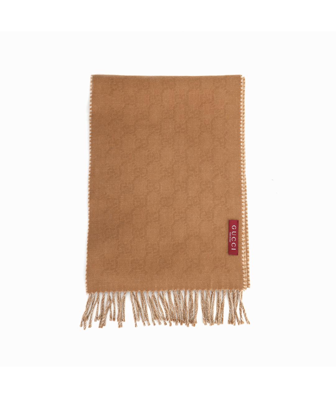 GUCCI Бежевый шерстяной шарф, фото 2