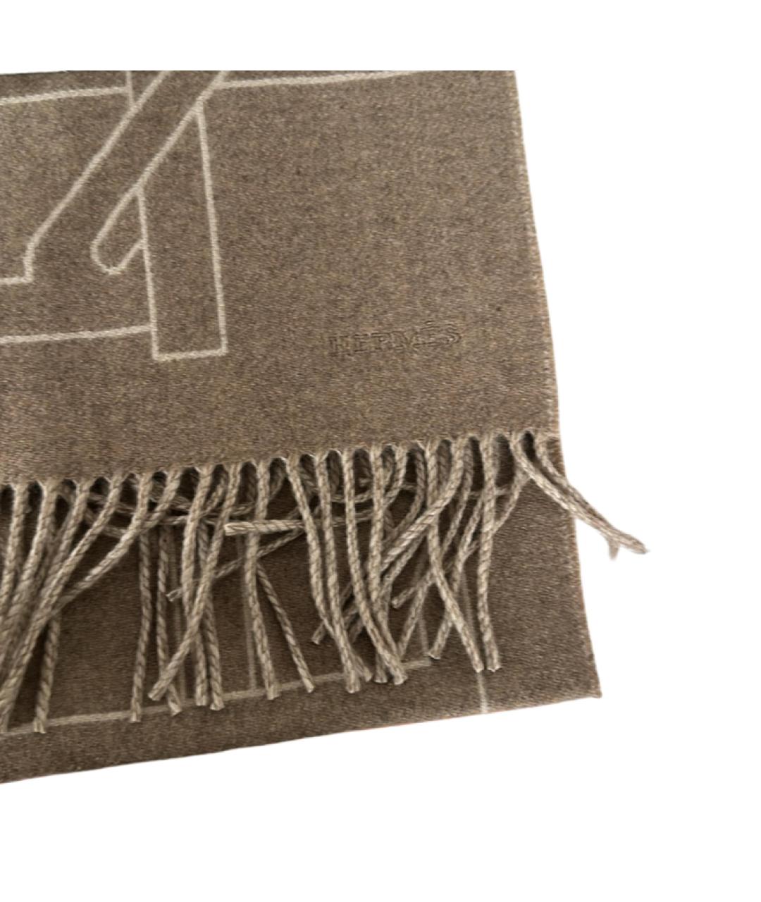 HERMES Коричневый кашемировый шарф, фото 2