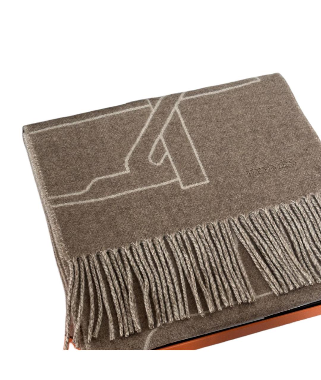 HERMES Коричневый кашемировый шарф, фото 3