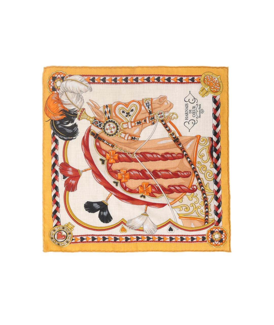 HERMES Желтый шелковый шарф, фото 3