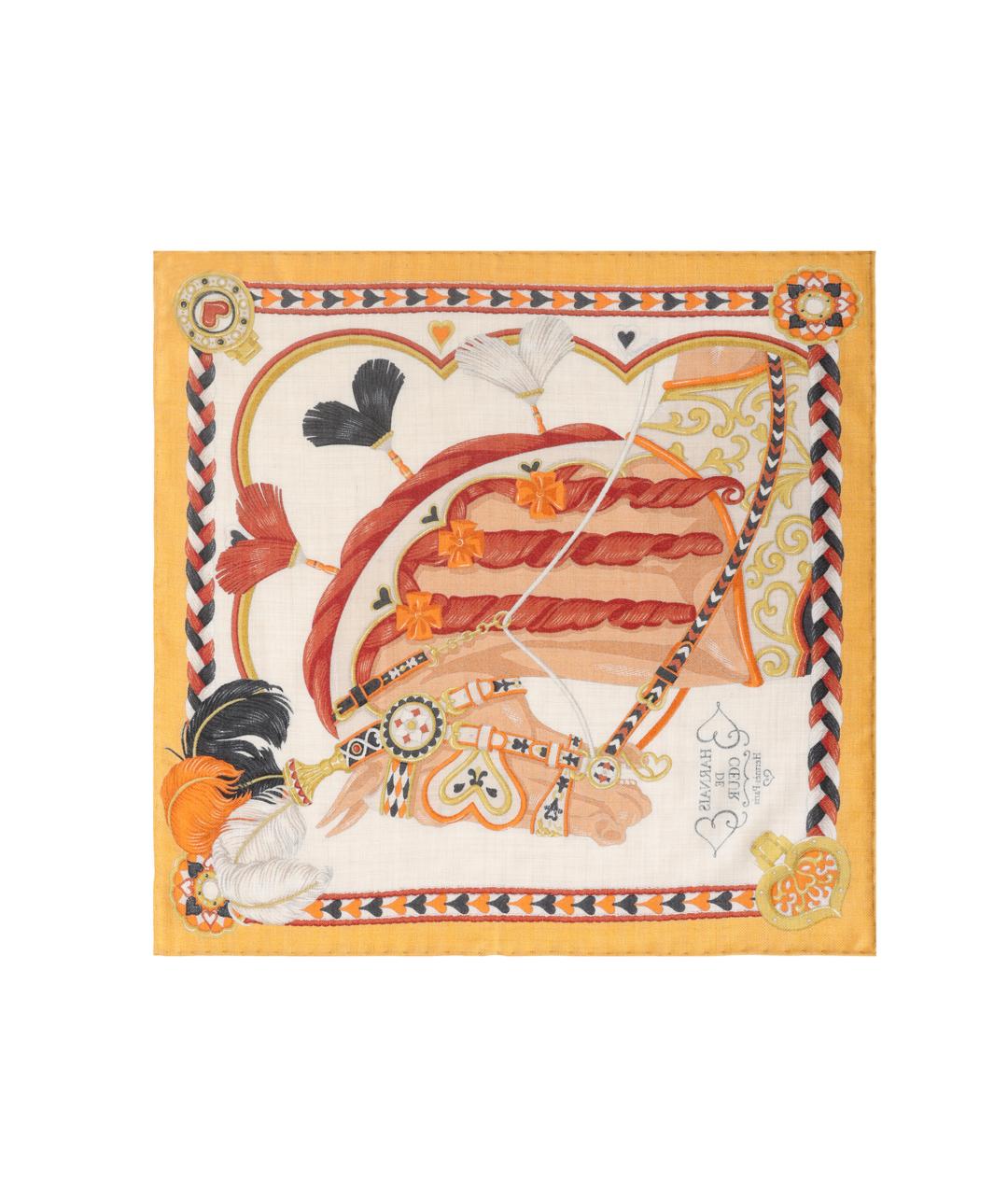 HERMES Желтый шелковый шарф, фото 2