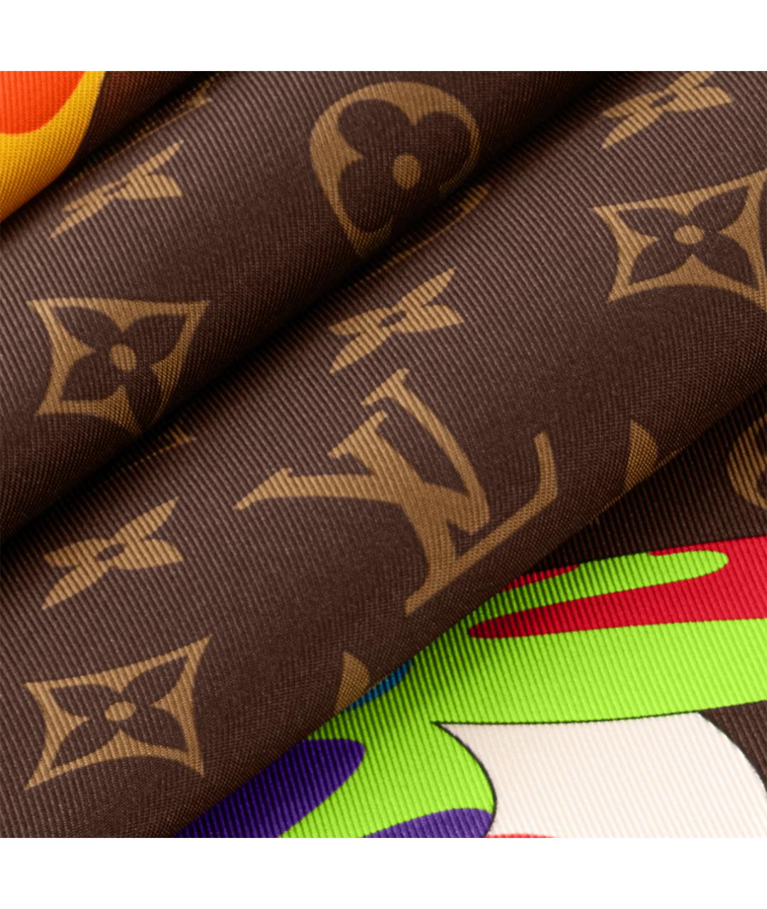 LOUIS VUITTON Коричневый шелковый шарф, фото 3