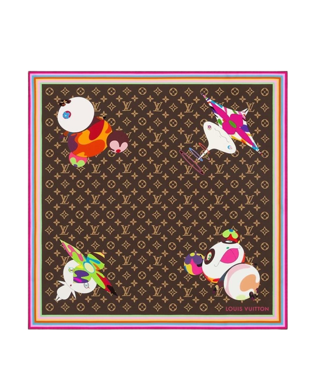 LOUIS VUITTON Коричневый шелковый шарф, фото 1