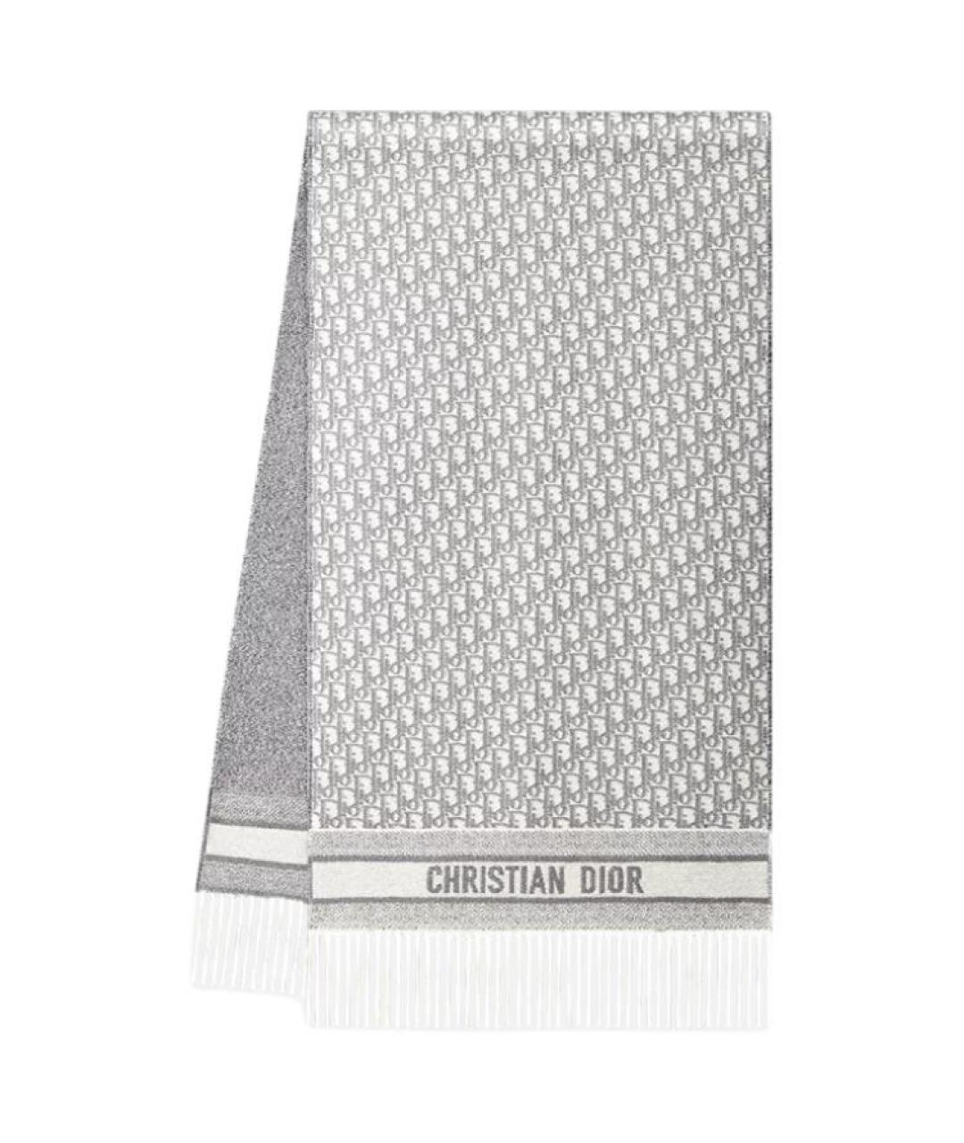 CHRISTIAN DIOR Серый кашемировый шарф, фото 2
