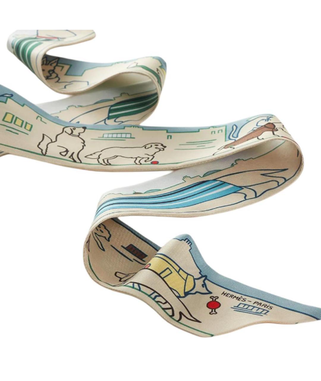 HERMES Белый шелковый шарф, фото 2