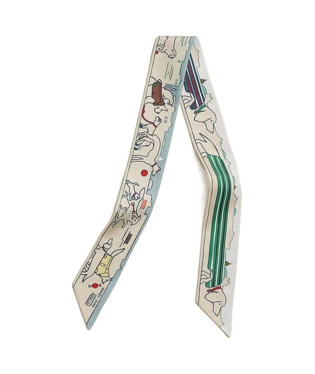 HERMES Белый шелковый шарф, фото 1