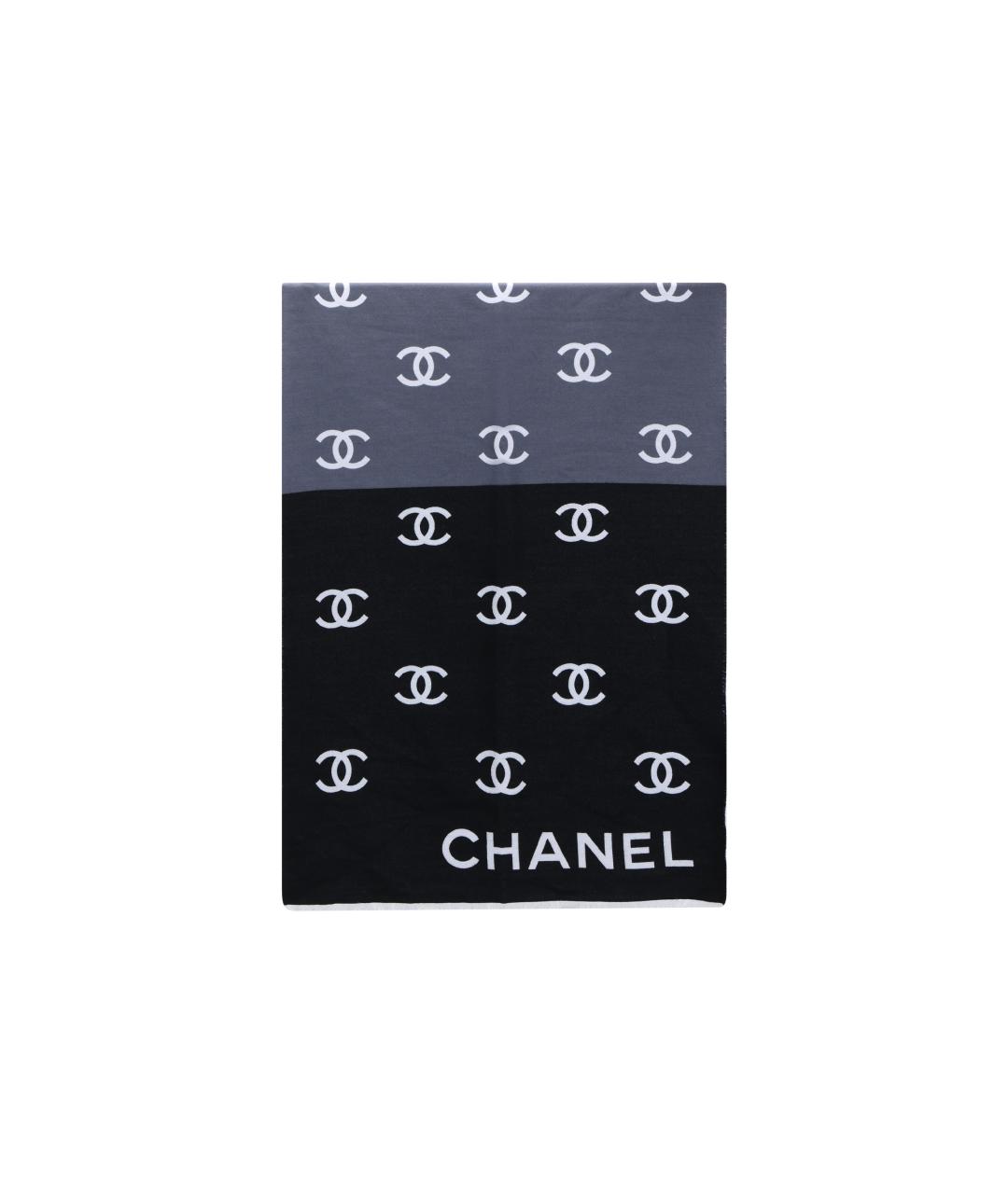 CHANEL Черный шерстяной шарф, фото 2