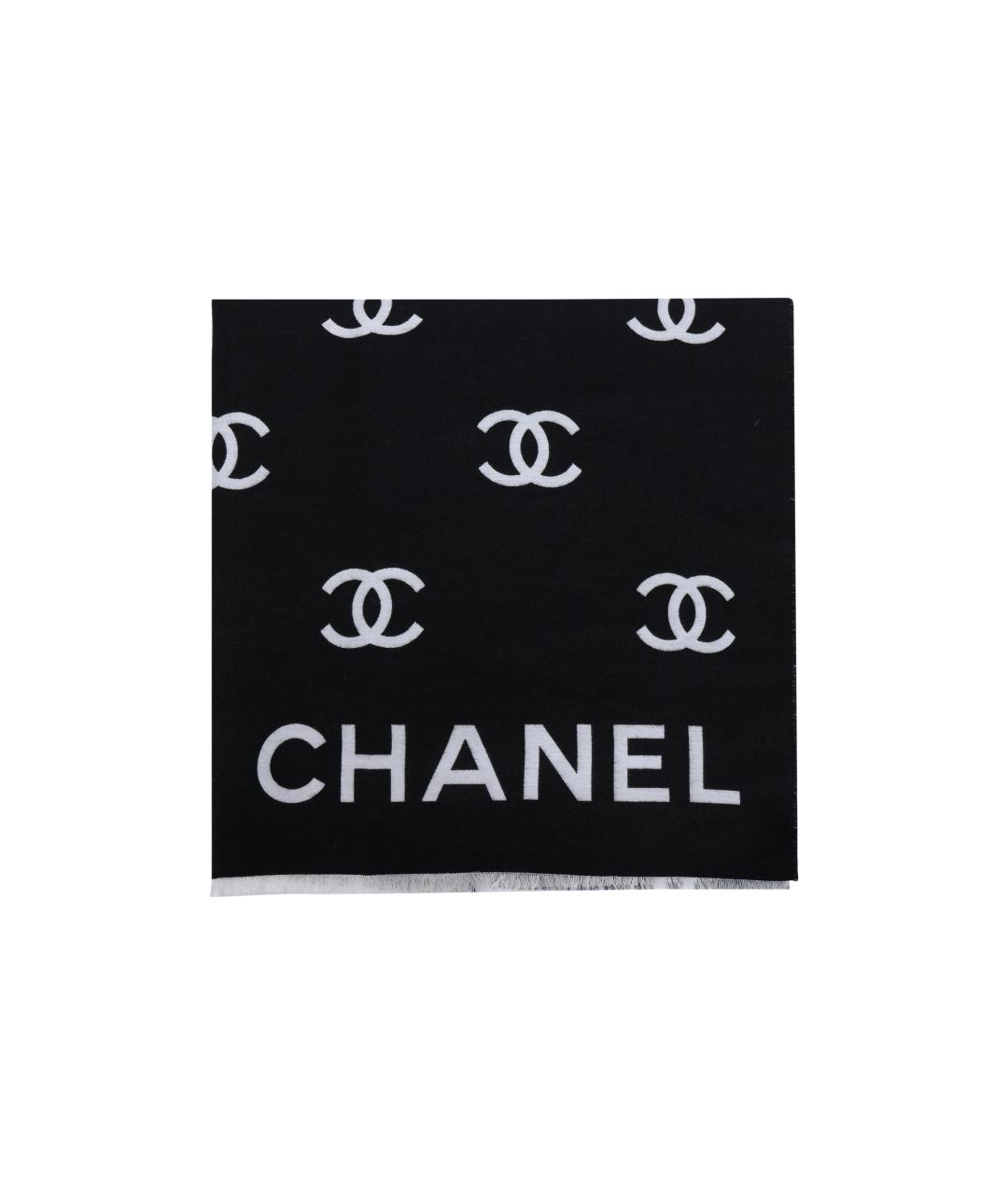 CHANEL Черный шерстяной шарф, фото 4