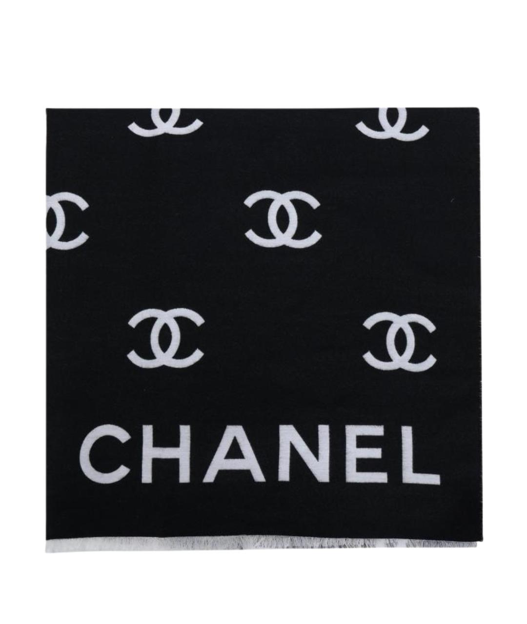 CHANEL Черный шерстяной шарф, фото 1