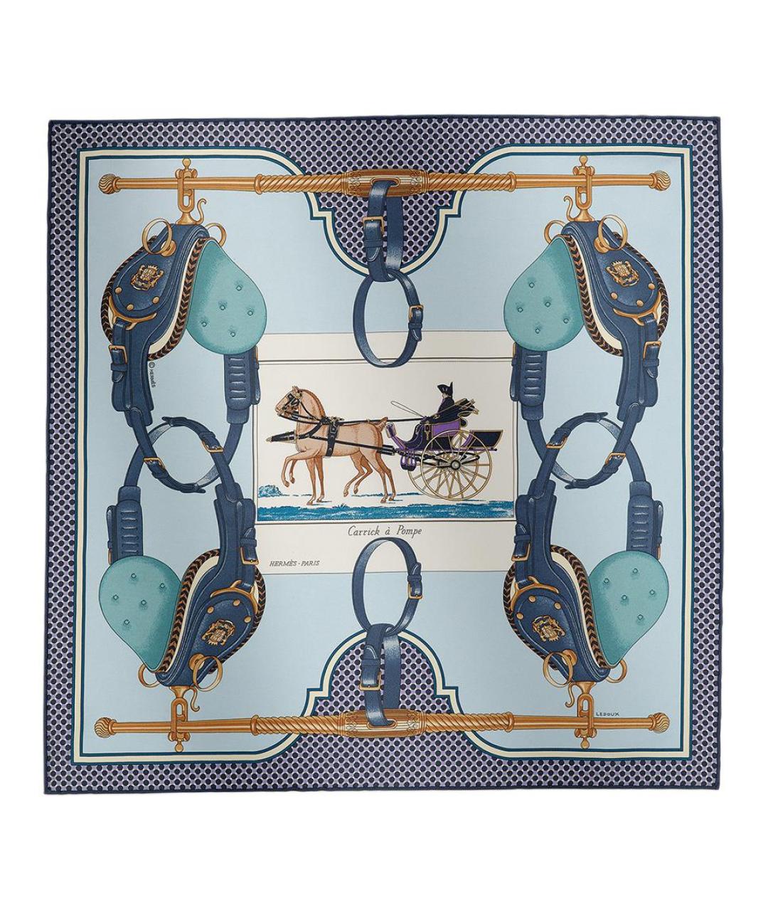 HERMES Голубой шелковый шарф, фото 1