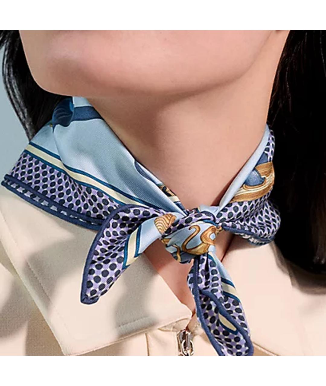 HERMES Голубой шелковый шарф, фото 2