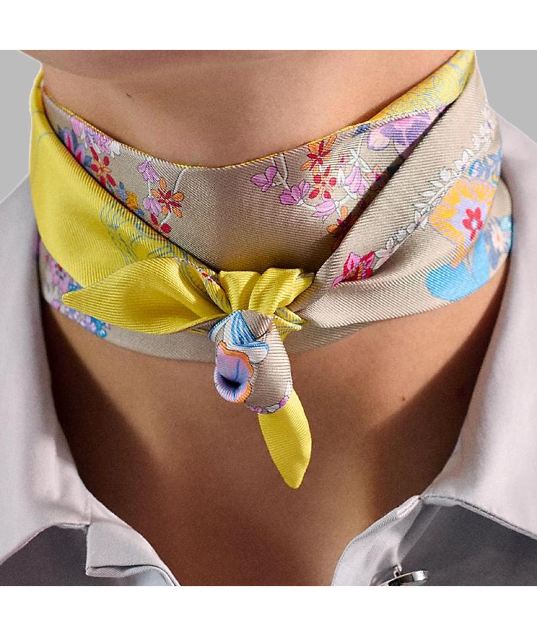 HERMES Желтый шелковый шарф, фото 3