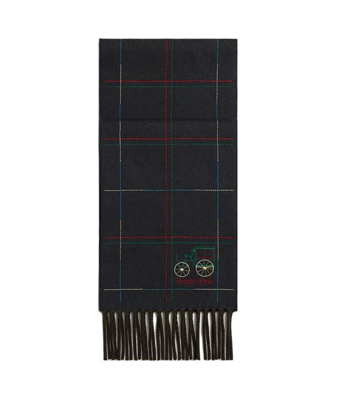 HERMES Черный кашемировый шарф, фото 1