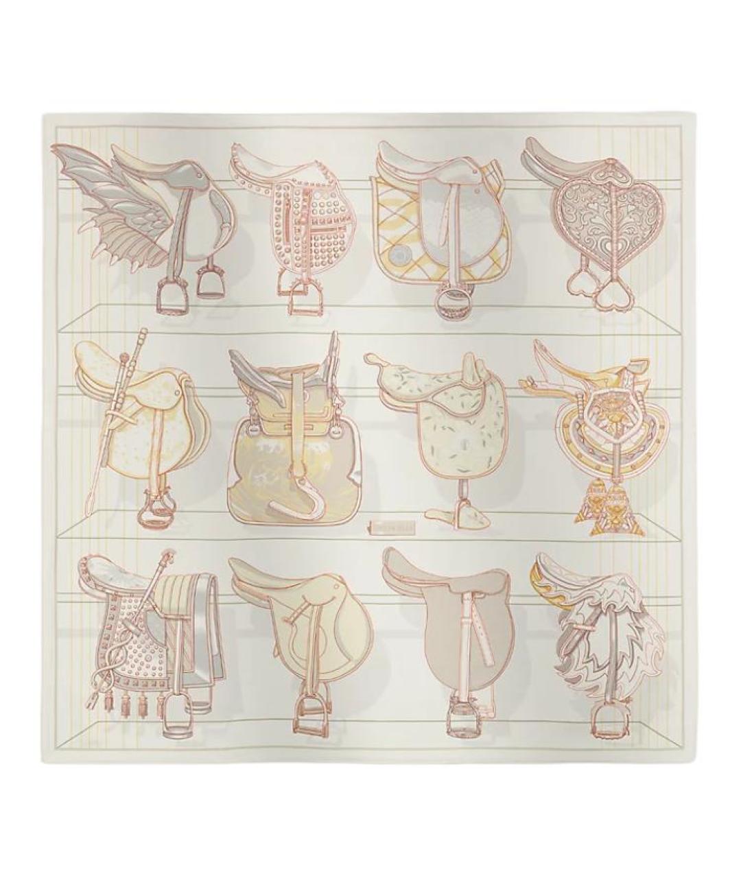 HERMES Бежевый шелковый шарф, фото 1