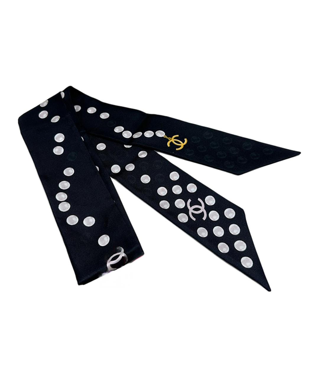 CHANEL Черный шелковый шарф, фото 2