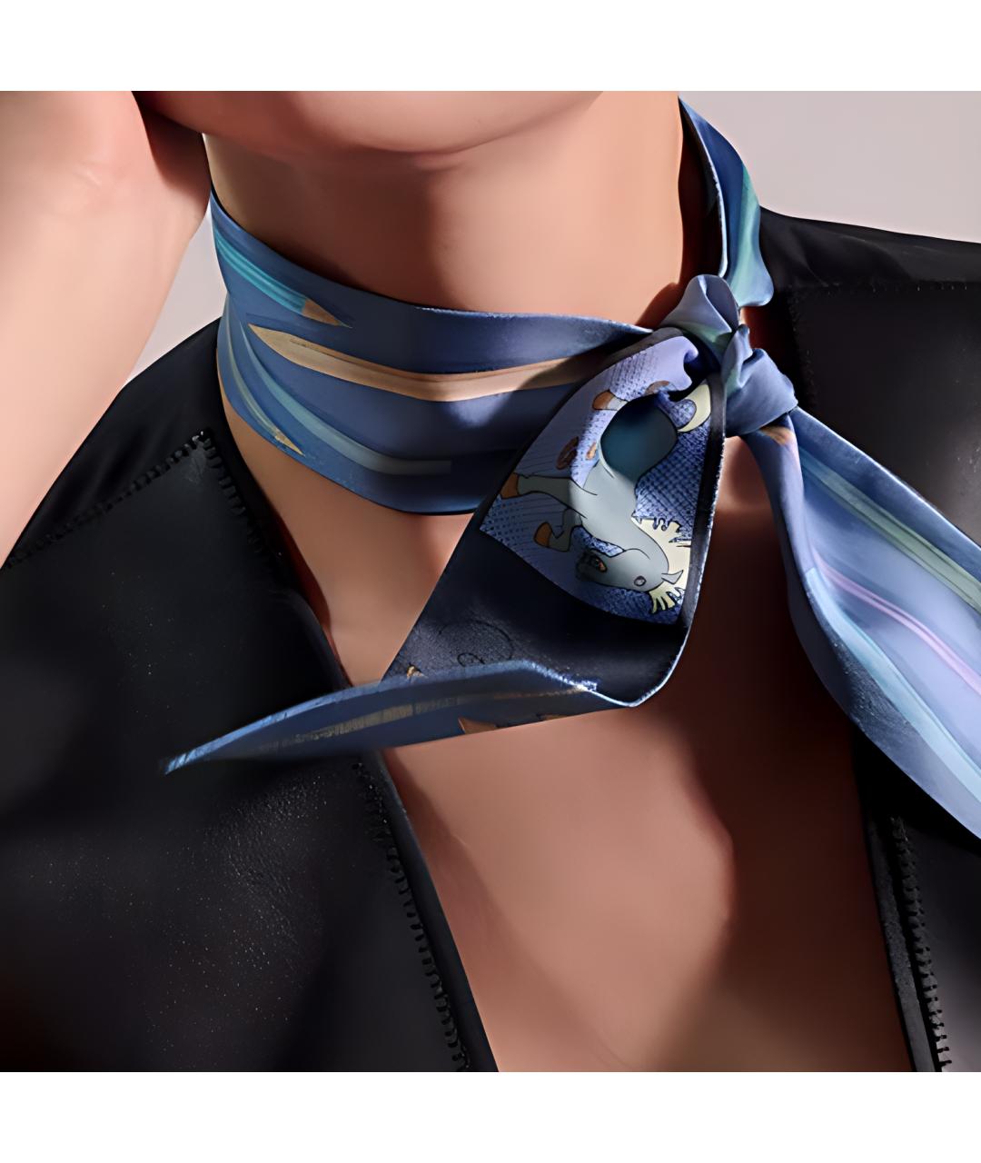 HERMES Голубой шелковый шарф, фото 3