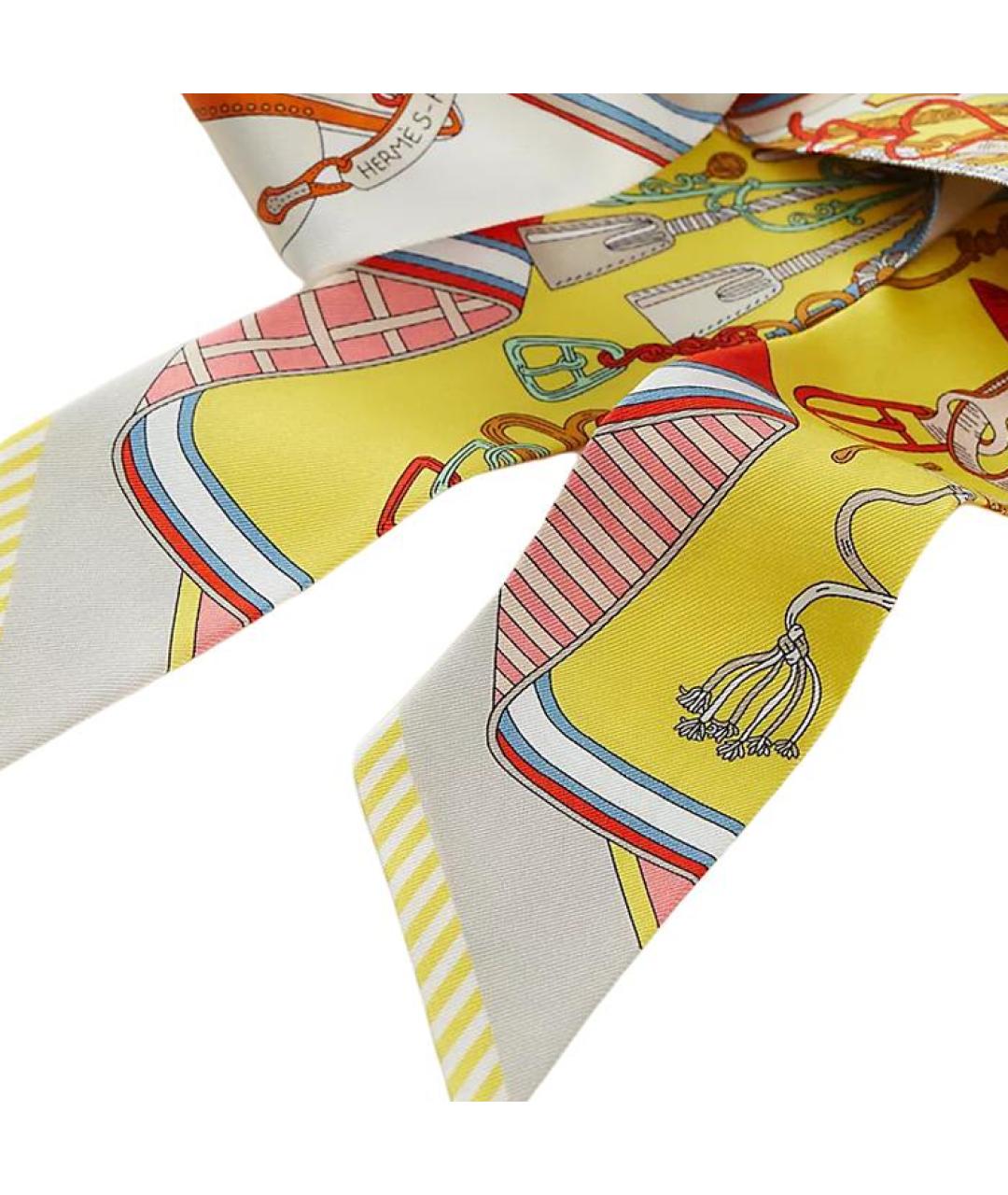 HERMES Желтый шелковый шарф, фото 2