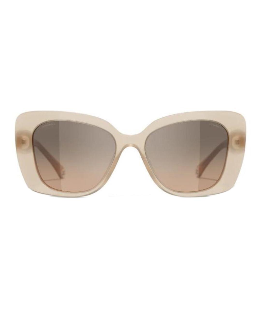 CHANEL Бежевые пластиковые солнцезащитные очки, фото 1