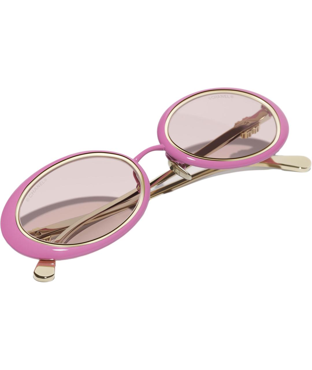 CHANEL Розовые металлические солнцезащитные очки, фото 4