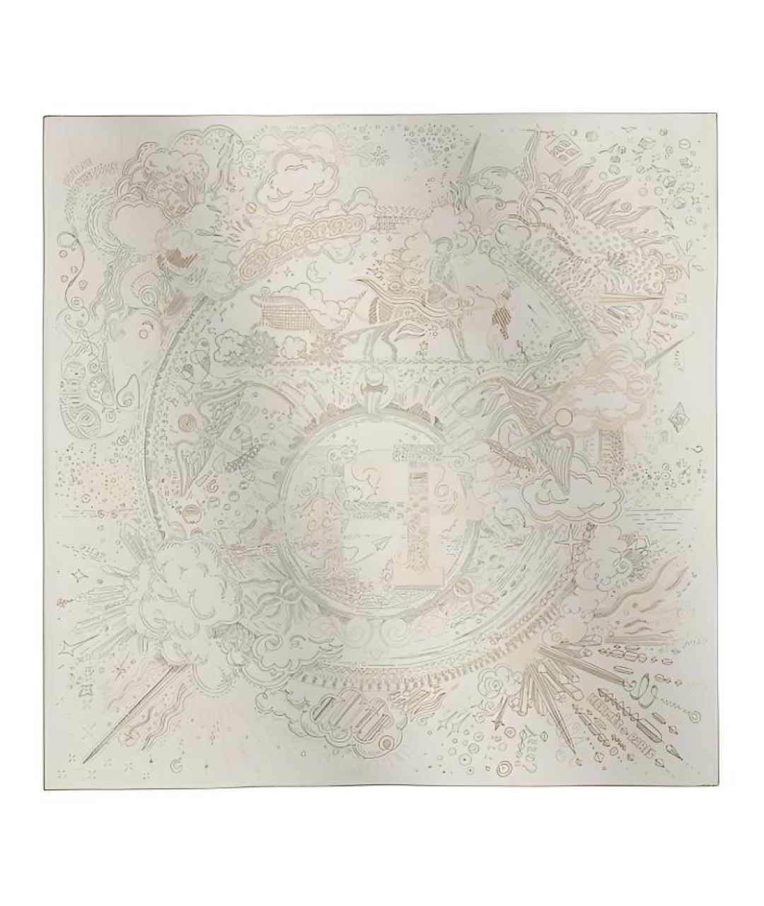 HERMES Белый шелковый шарф, фото 1