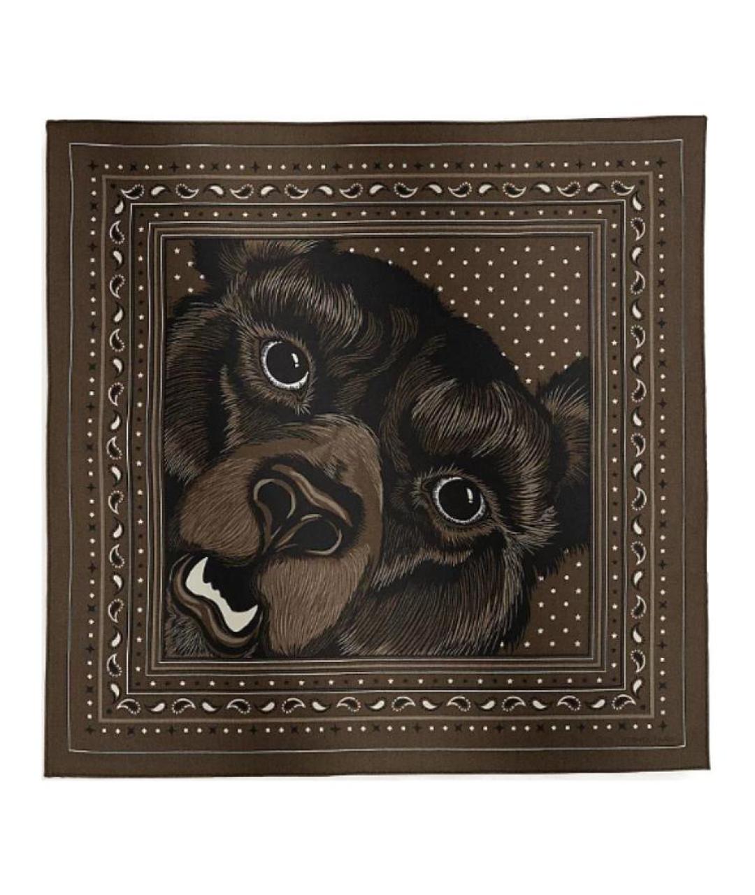 HERMES Коричневый шелковый шарф, фото 1