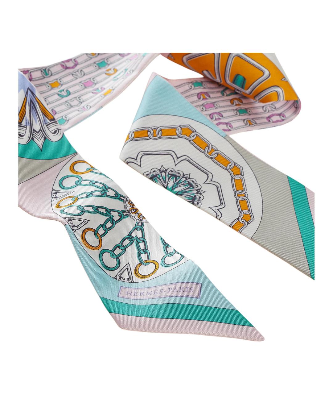 HERMES Розовый шелковый шарф, фото 2