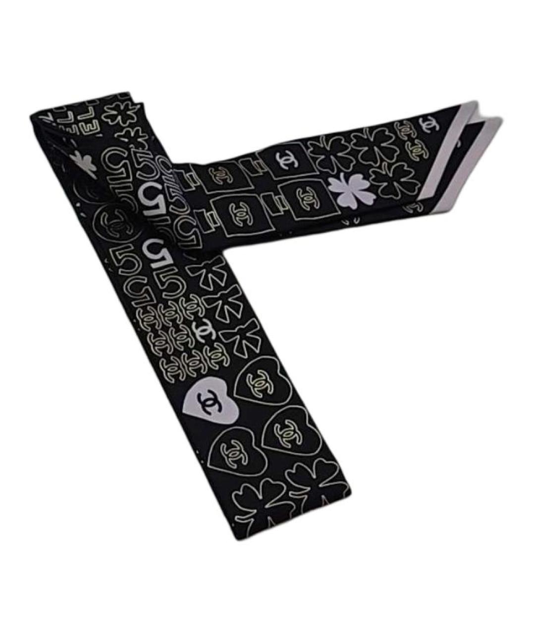 CHANEL Черный шелковый шарф, фото 3