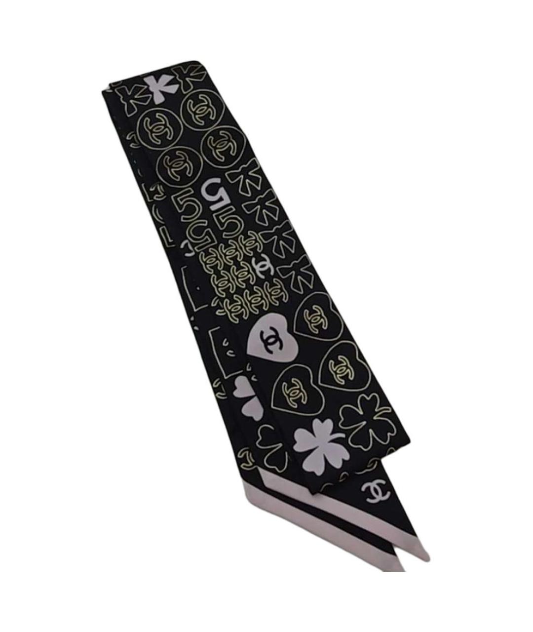 CHANEL Черный шелковый шарф, фото 2