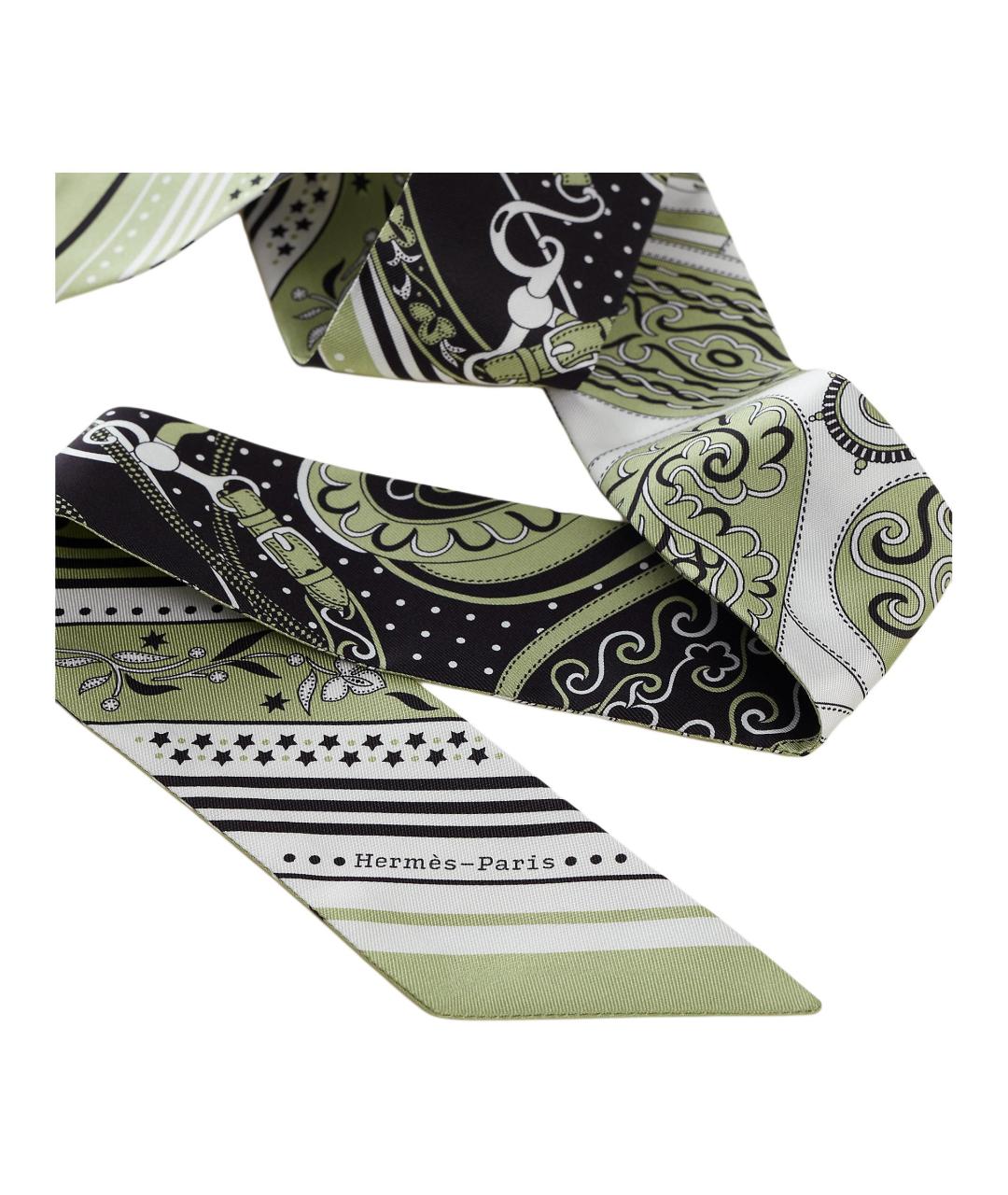 HERMES Зеленый шелковый шарф, фото 2
