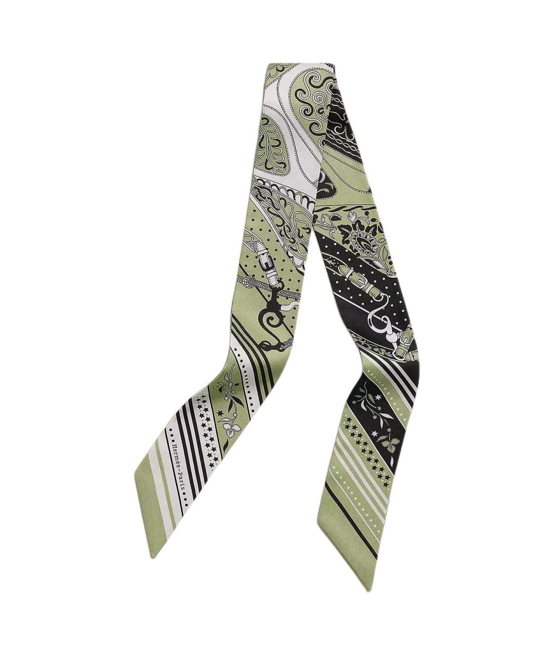 HERMES Зеленый шелковый шарф, фото 1