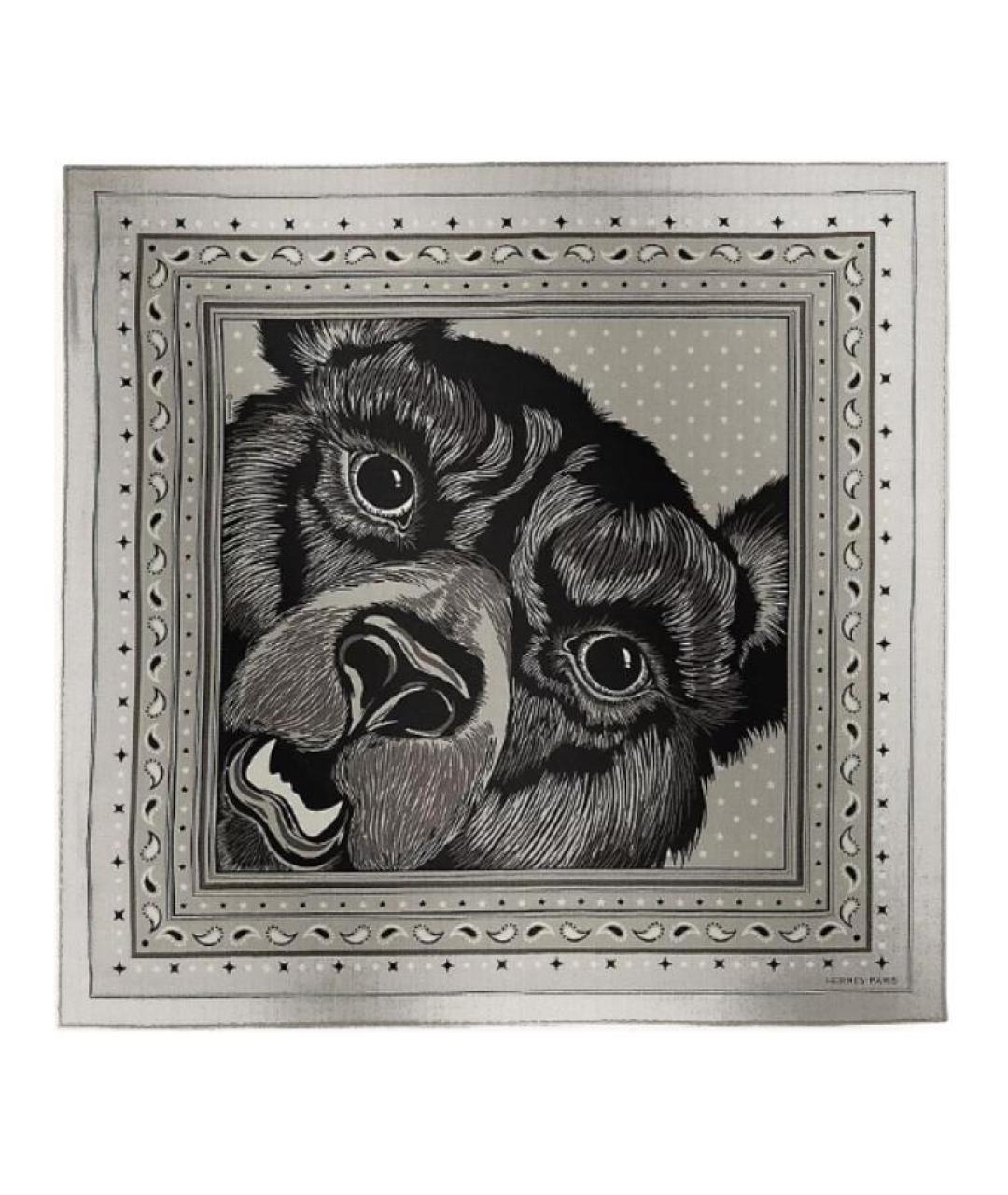 HERMES Серый шелковый шарф, фото 1