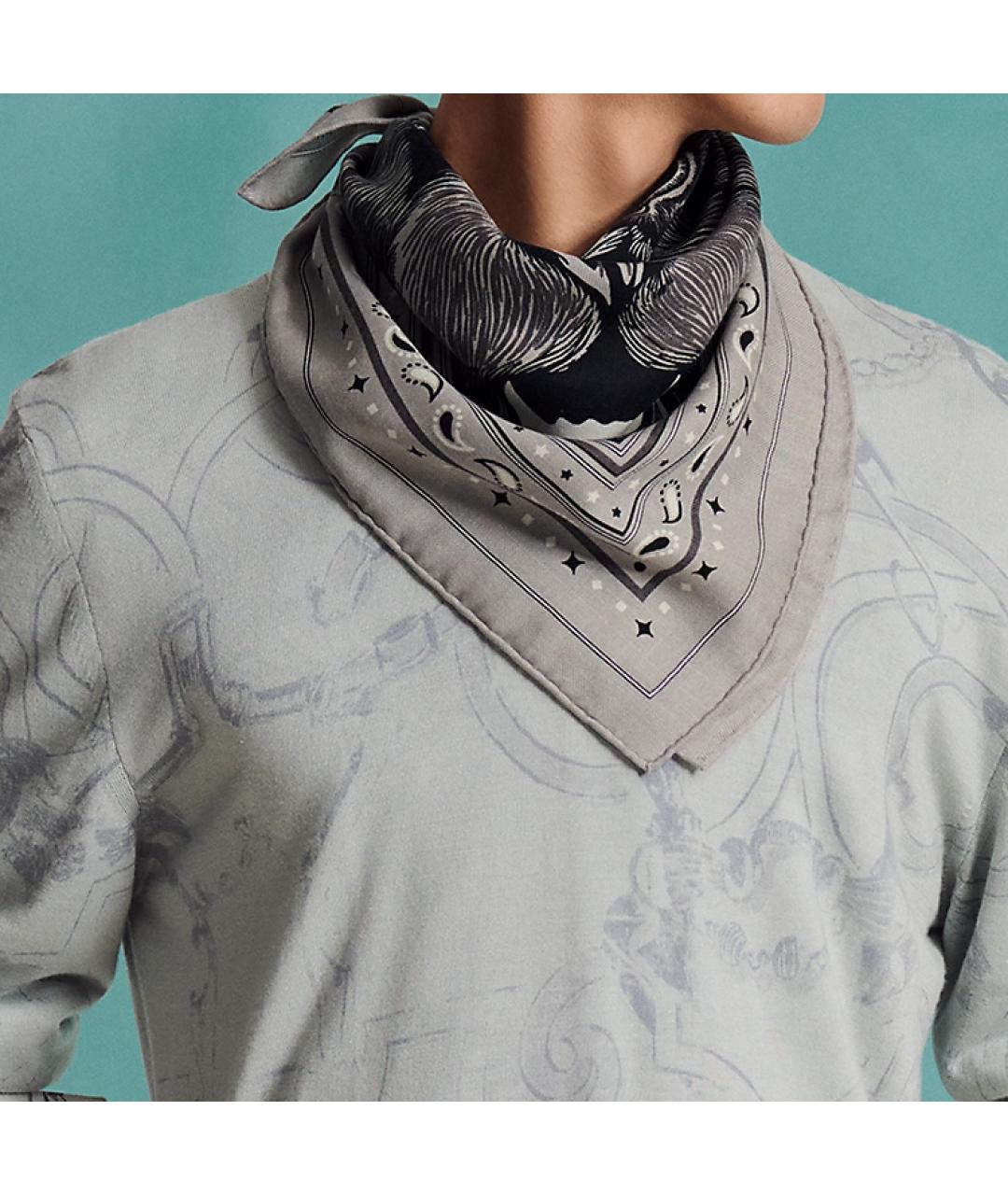 HERMES Серый шелковый шарф, фото 3