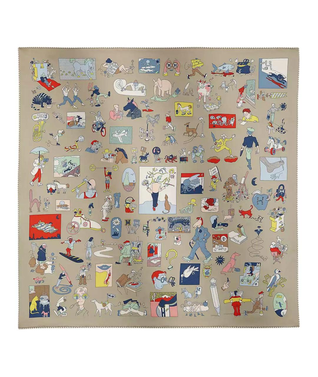 HERMES Серый шелковый шарф, фото 1