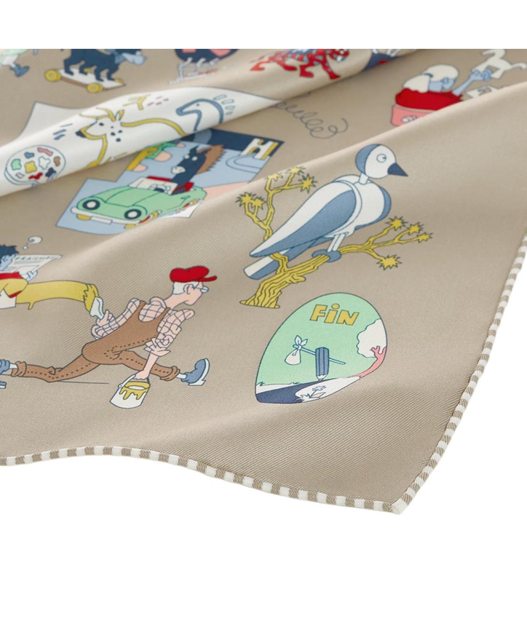 HERMES Серый шелковый шарф, фото 2