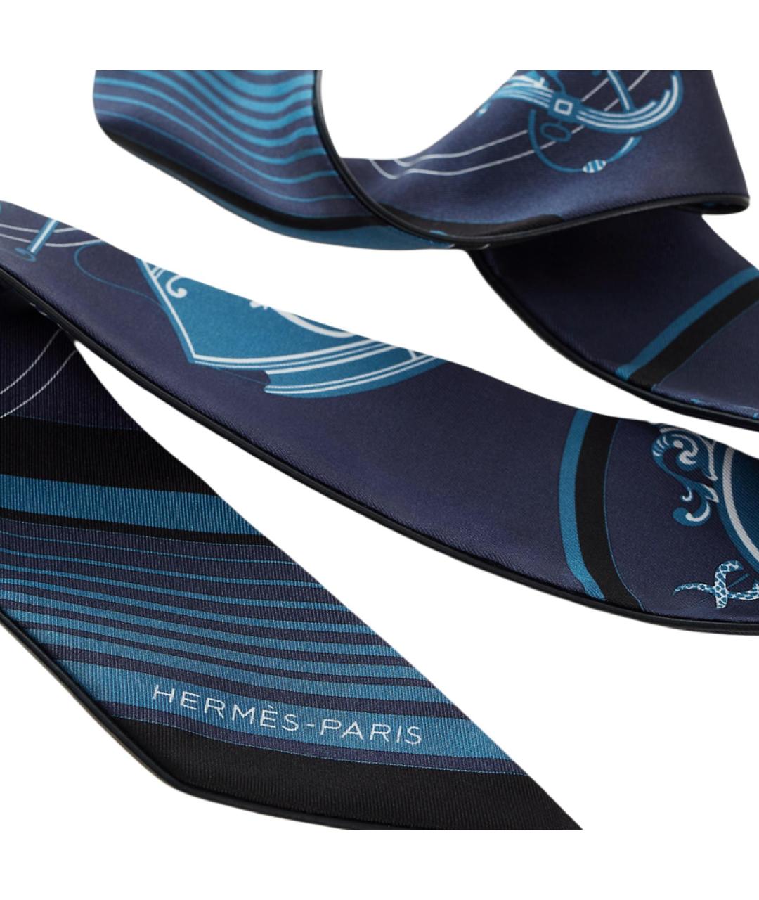 HERMES Синий шелковый шарф, фото 2