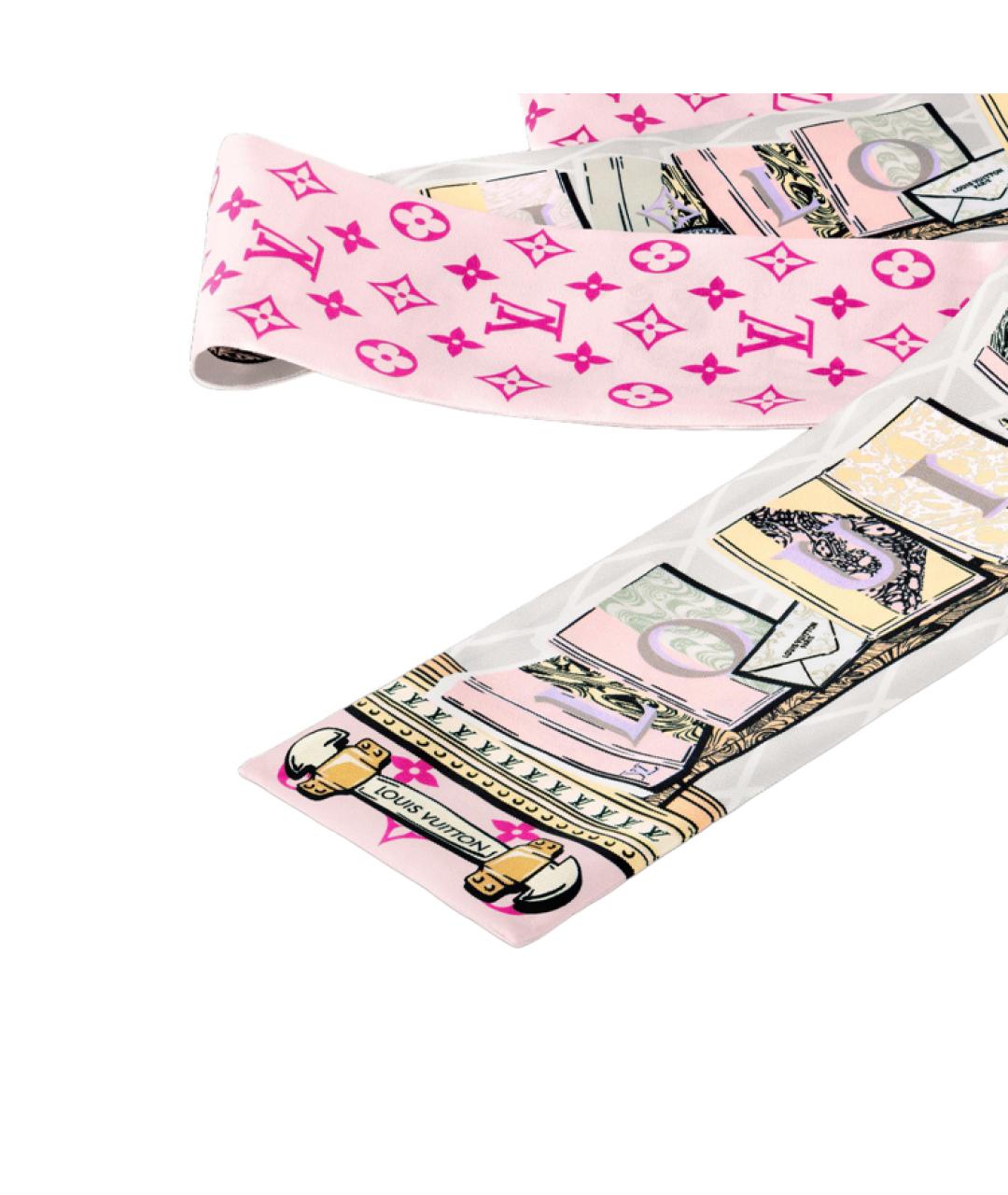 LOUIS VUITTON Розовый шелковый шарф, фото 3