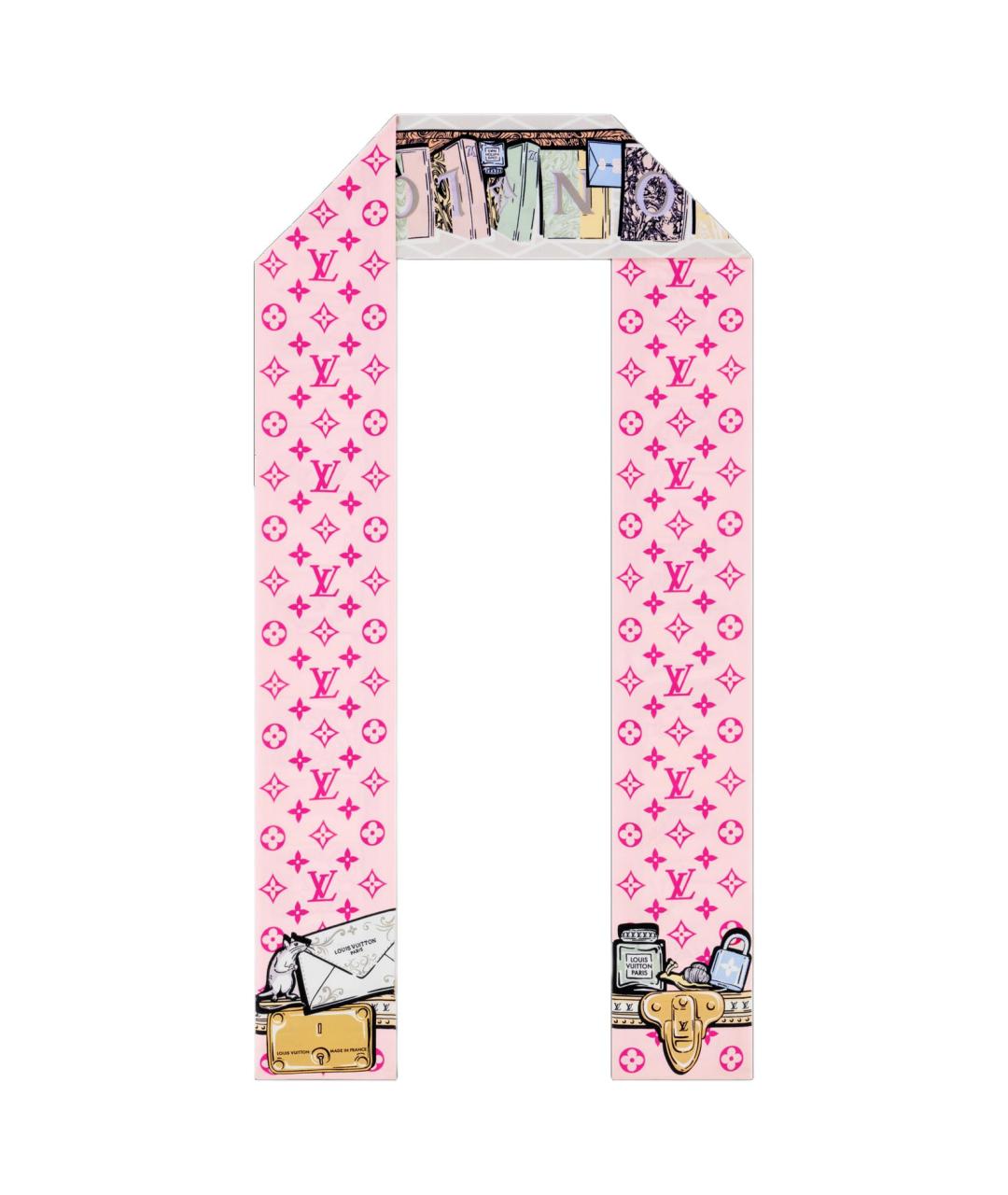 LOUIS VUITTON Розовый шелковый шарф, фото 2
