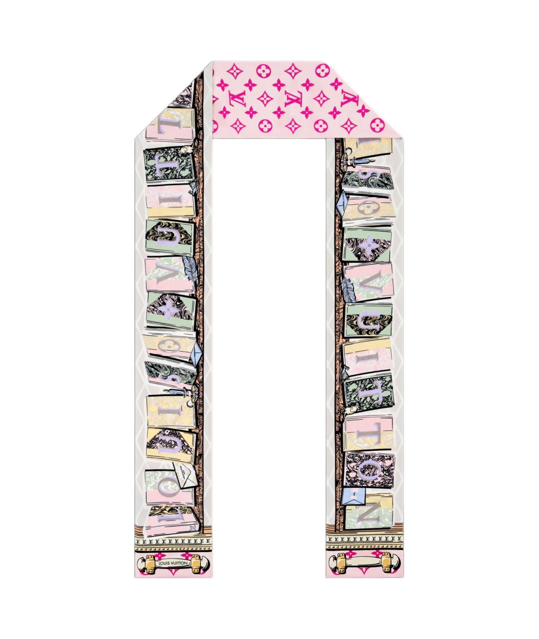 LOUIS VUITTON Розовый шелковый шарф, фото 1