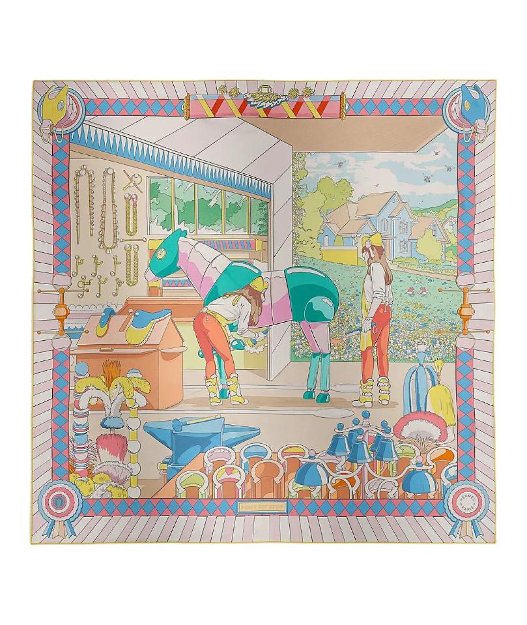 HERMES Розовый шелковый шарф, фото 1