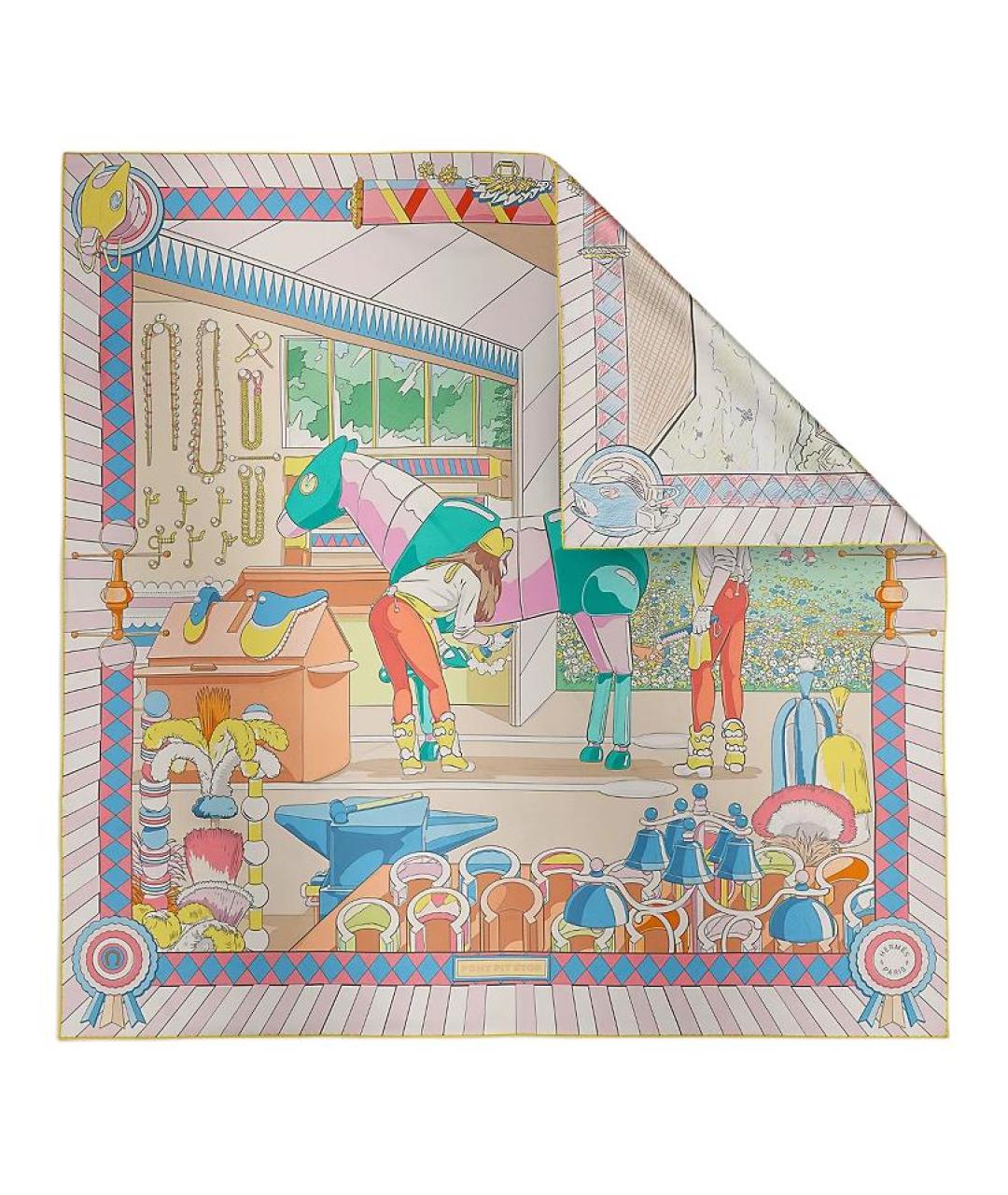 HERMES Розовый шелковый шарф, фото 3