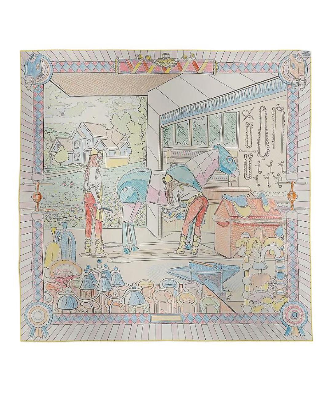 HERMES Розовый шелковый шарф, фото 2