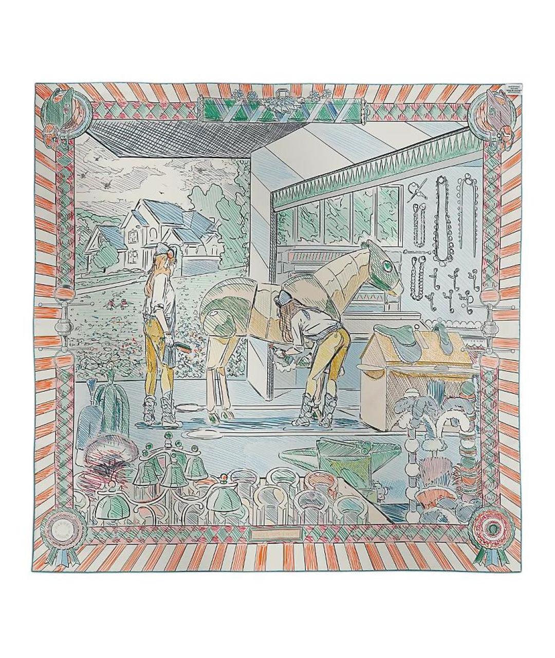 HERMES Мульти шелковый шарф, фото 3